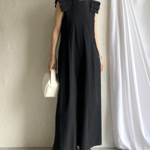 She's Closet サロペット オーバーオール 「紫外線UVカット/吸水速乾」肩ショルダーフリルギャザーハイウエストオールインワンサロペットパンツ レディース