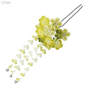 （Prices down3）成人式 髪飾り 振袖 「つまみ細工かんざし グリーン つまみの梅、房下がり」 簪 振袖用髪飾り お花髪飾り 成人式 結婚式 着物 (メール便不可)