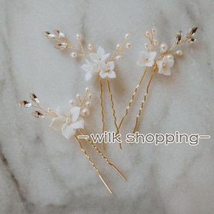 髪飾り 3点セット かんざし 簪 ヘアピン 花 白 パール 結婚式 成人式 卒業式 着物 振袖